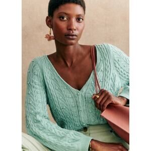 Sezane Sweater Women's Size L Sea Green Beryl Cardigan Cotton Classic Timeless